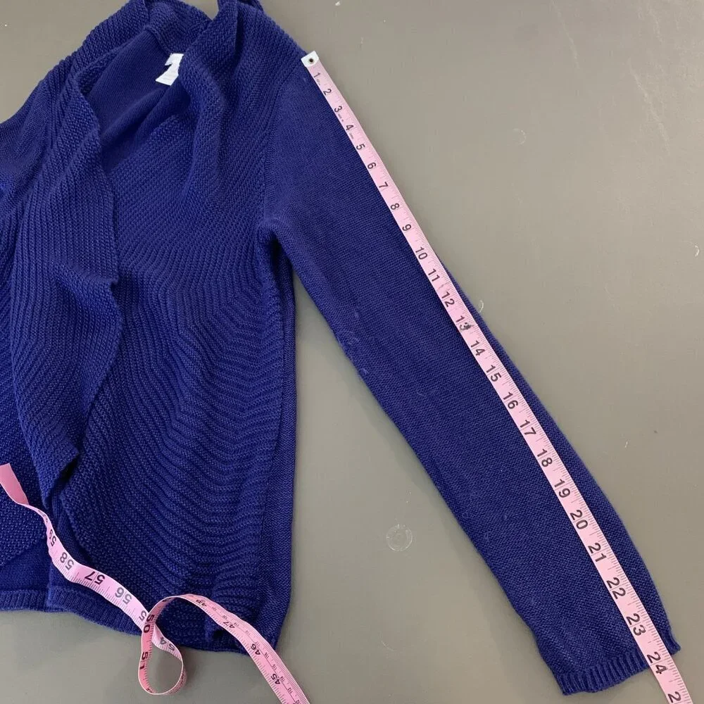 Chicos Womens 1 M Cardigan Sweater Open Front Spring Casual Office Blue Rayon